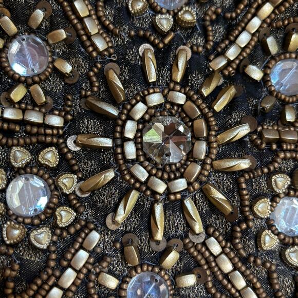 Beaded evening bag black pouch style vintage dressy purse rhinestones beads - Picture 8 of 9